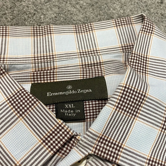 Ermenegildo Zegna Button Up Shirt Mens 2XL Long Sleeve Blue Brown - Picture 5 of 14